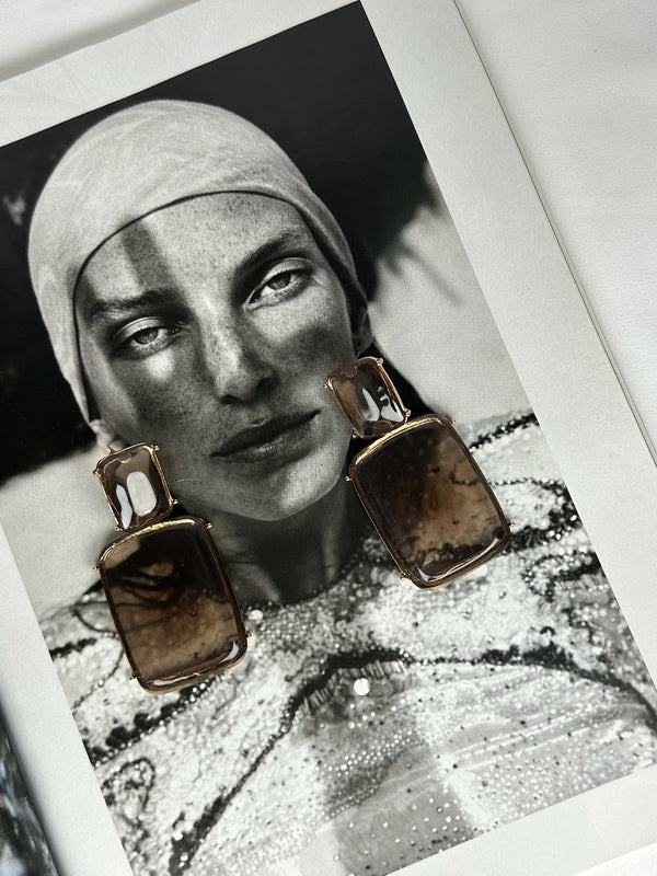 Pendientes Cuadrados Transparente Camel