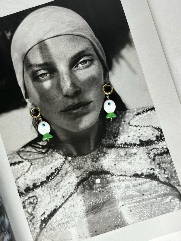 Pendientes Cerámica Pececito Pez Blanco y Cola Verde