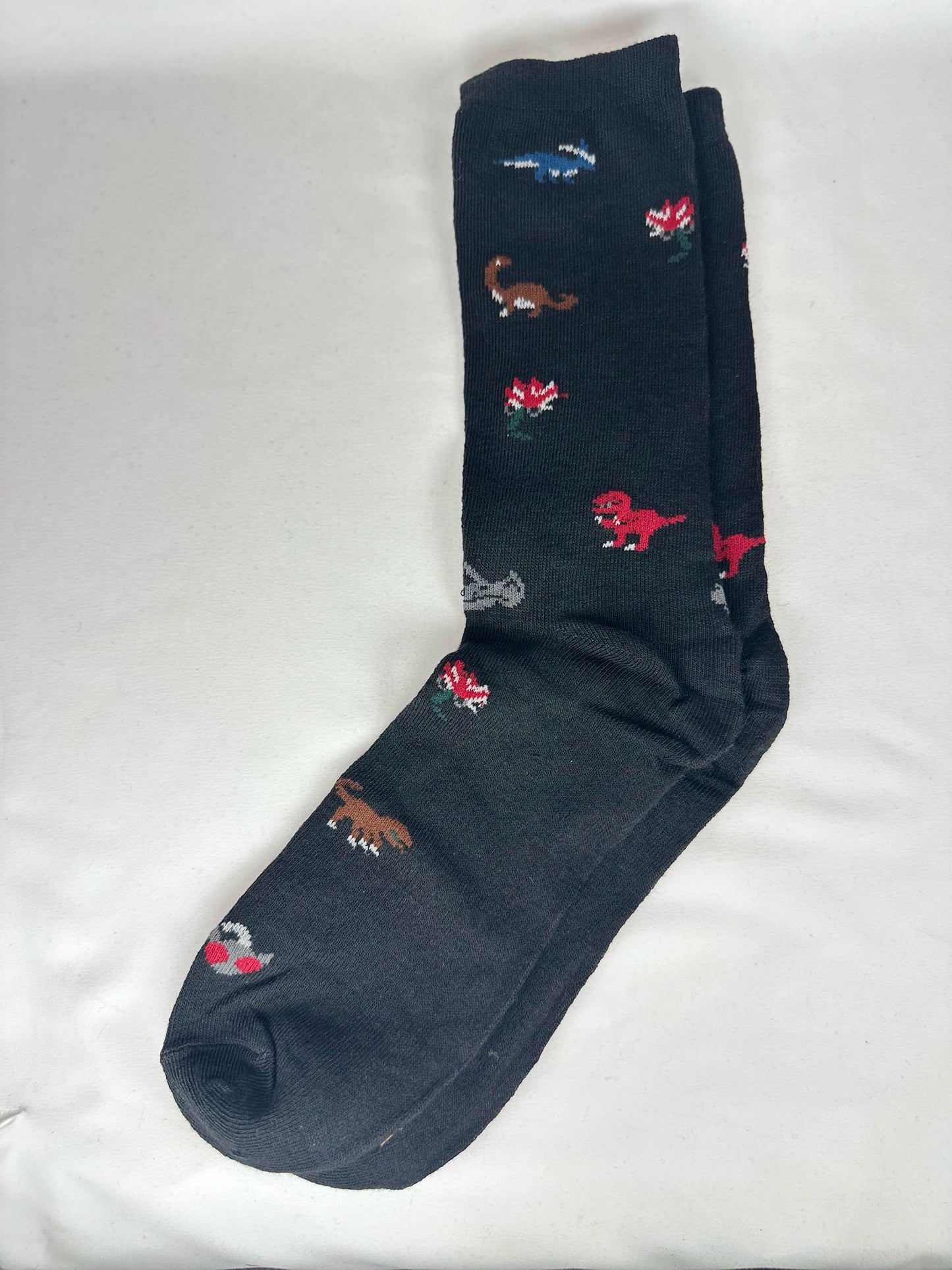 Calcetines Hombre Negro Hojas Dinosaurio