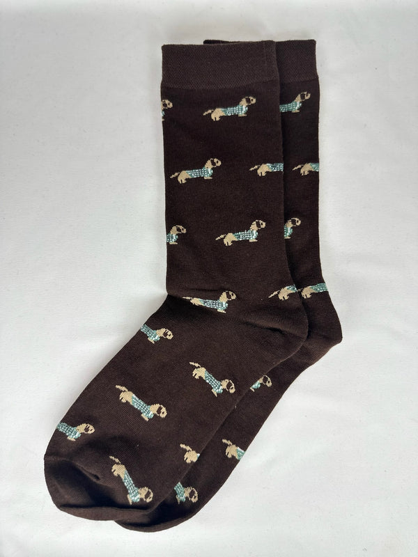 Calcetines Hombre Marrón Perro Salchicha Teckel