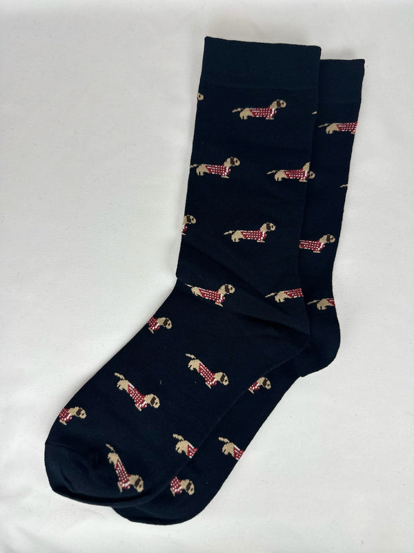 Calcetines Hombre Negro Perro Salchicha Teckel