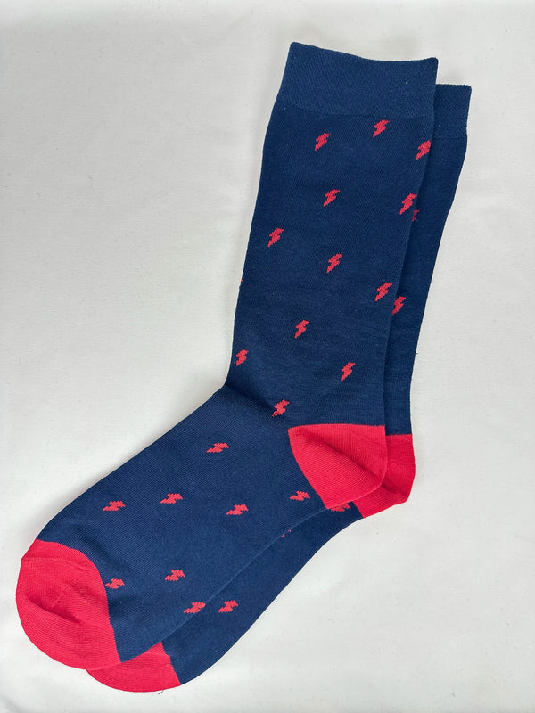 Calcetines Hombre Azul Marino Rayos Rojos