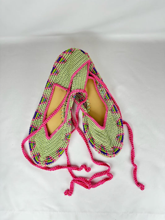 Bailarina de Crochet Verde y Rosa Talla 40