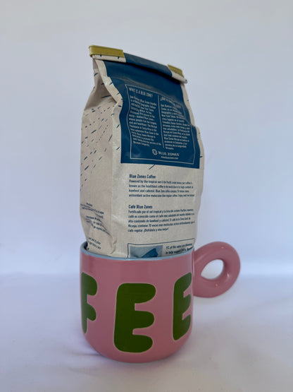 Pack Taza Coffee Rosa y Verde con Café