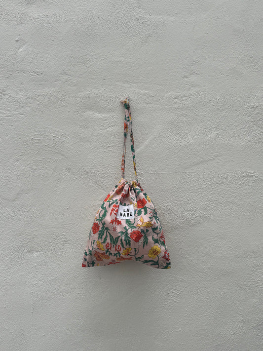 Bolsa Tela Guardapolvo Fondo Rosa Flores Grandes