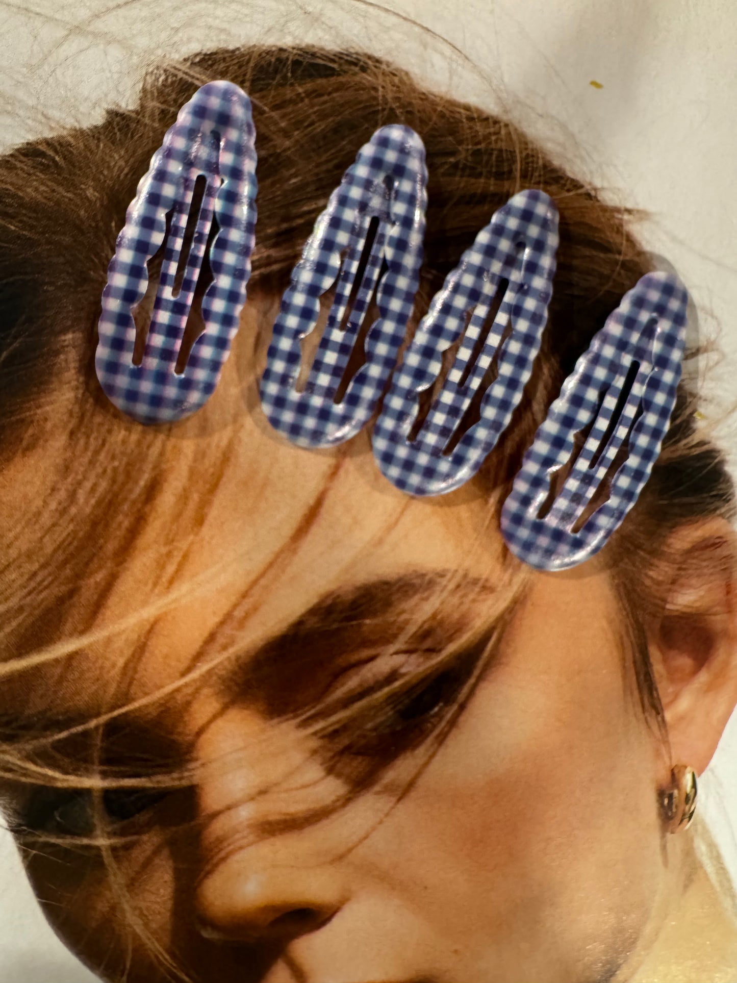 Pack 4 Horquillas Vichy Azul y Blanco