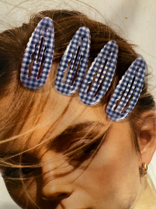 Pack 4 Horquillas Vichy Azul y Blanco