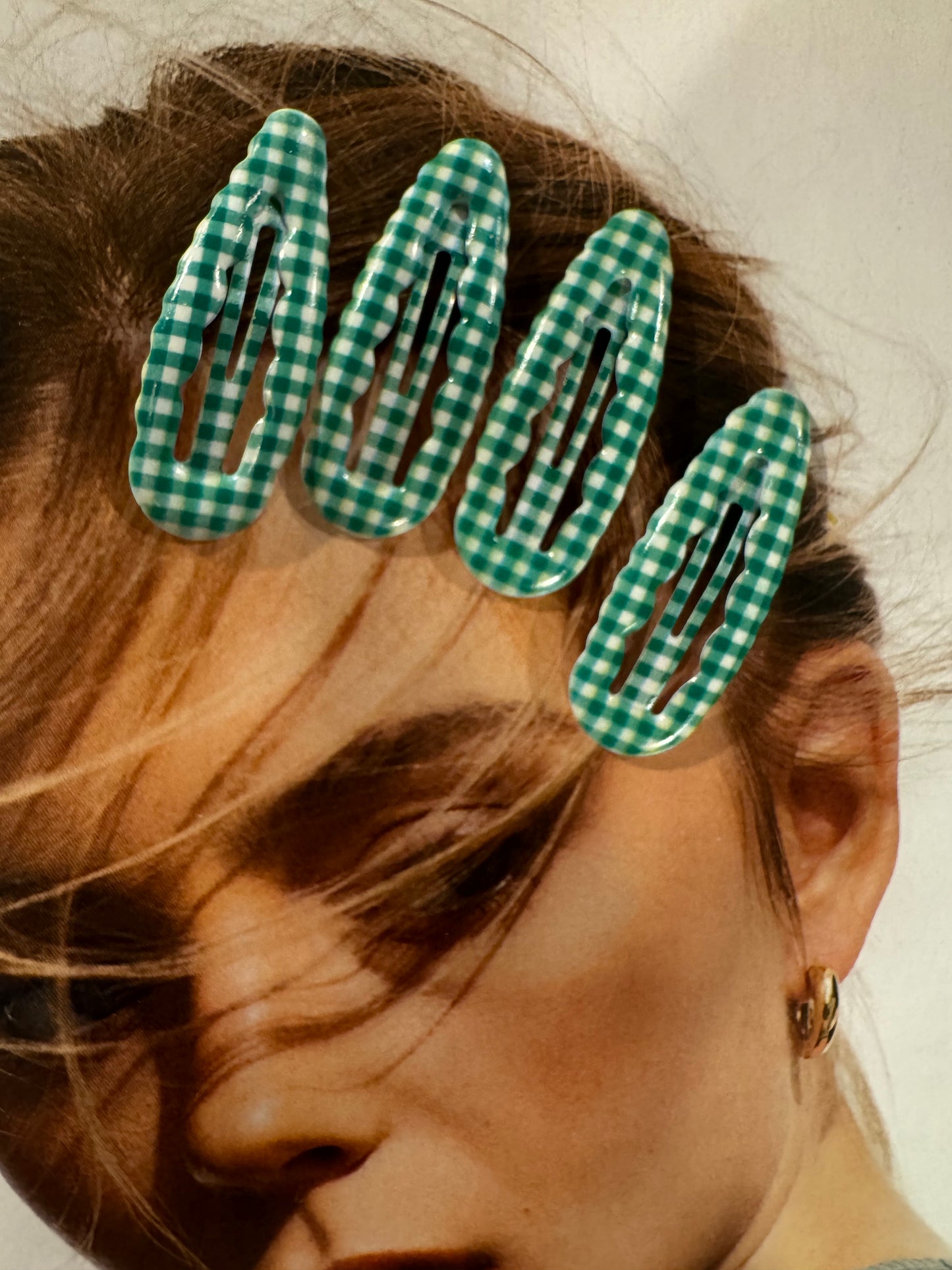 Pack 4 Horquillas Vichy Verde y Blanco