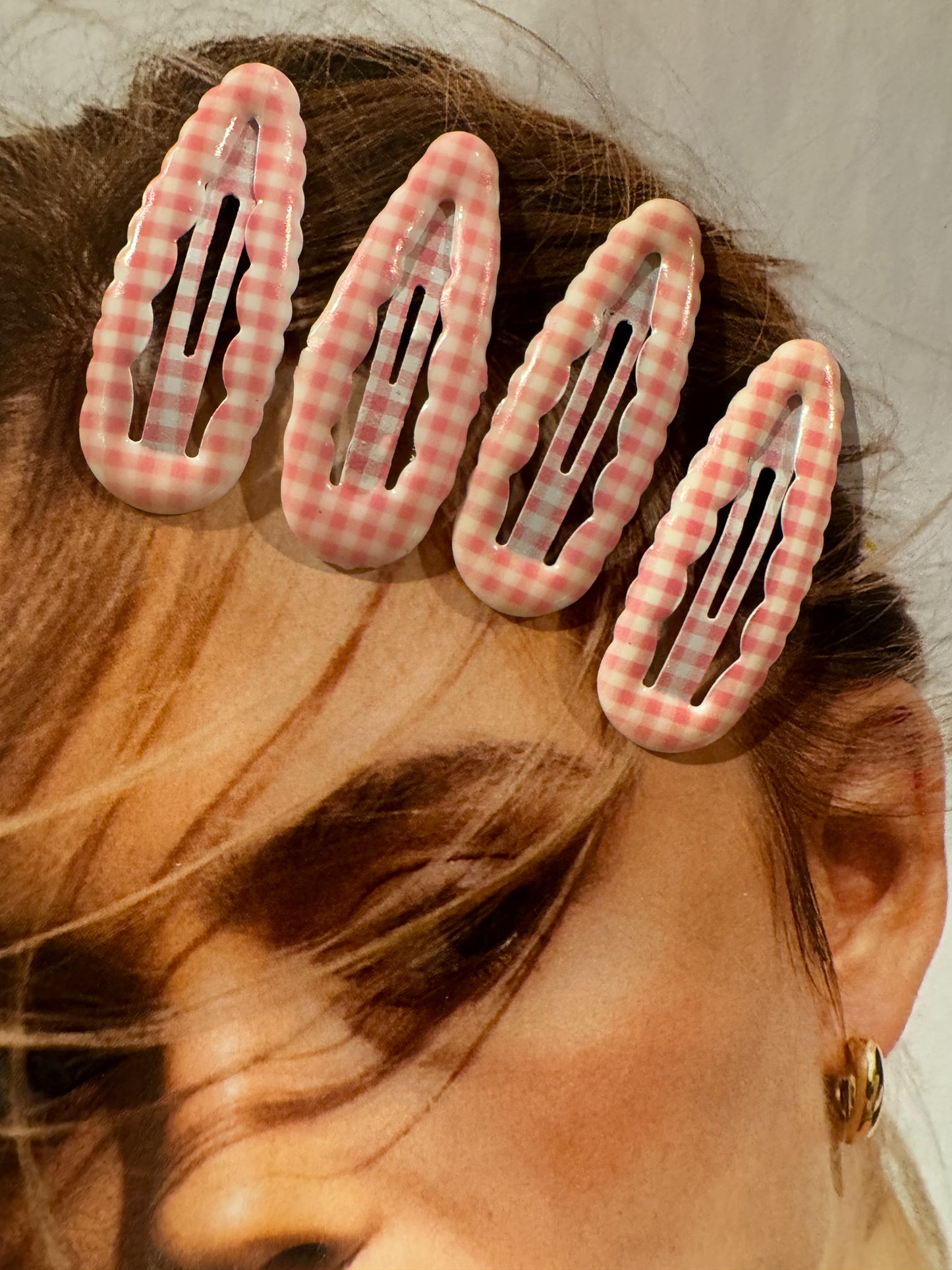 Pack 4 Horquillas Vichy Rosa y Blanco