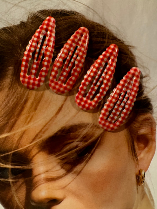 Pack 4 Horquillas Vichy Rojo y Blanco