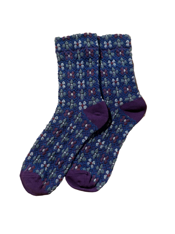 Calcetines Mujer Flores Fruncidas Morado
