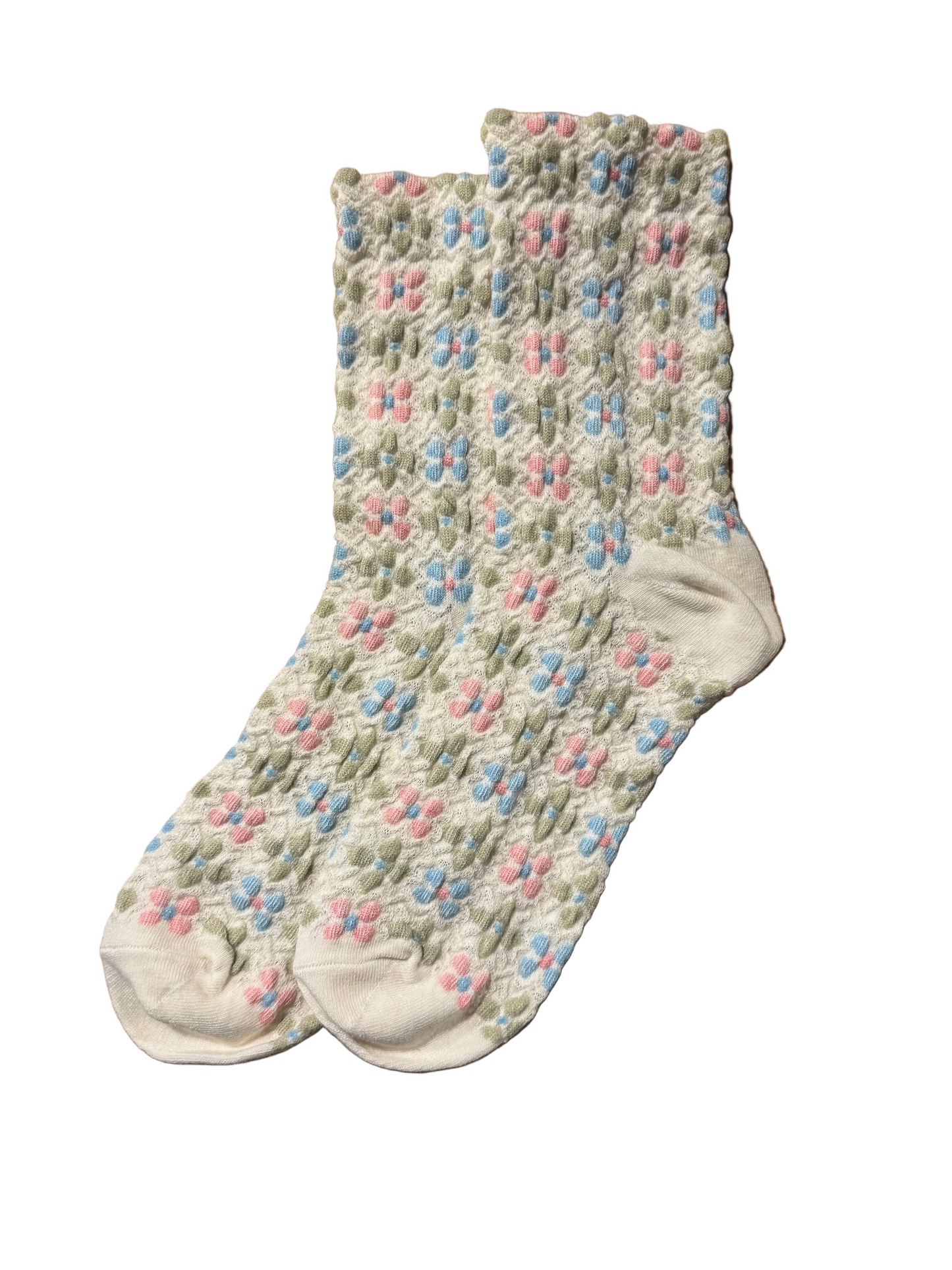 Calcetines Mujer Flores Fruncidas Blanco