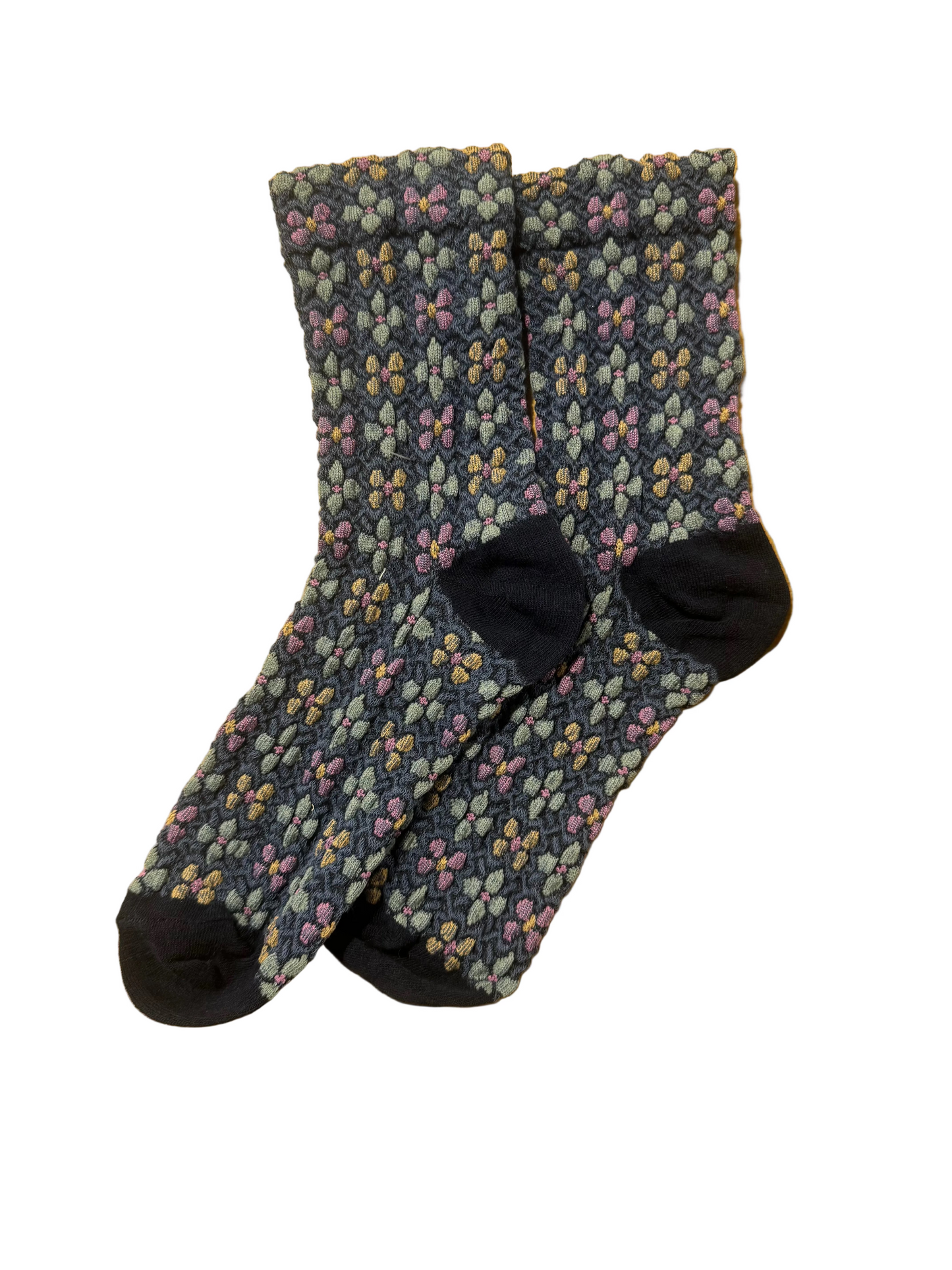 Calcetines Mujer Flores Fruncidas Azul