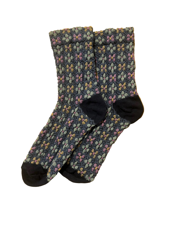 Calcetines Mujer Flores Fruncidas Azul