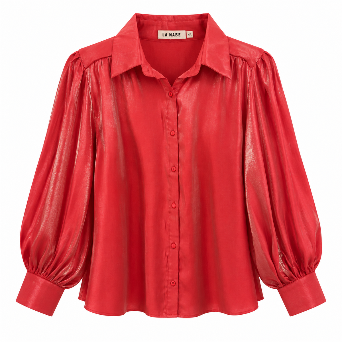 Blusa Satinada Mangas Abullonadas