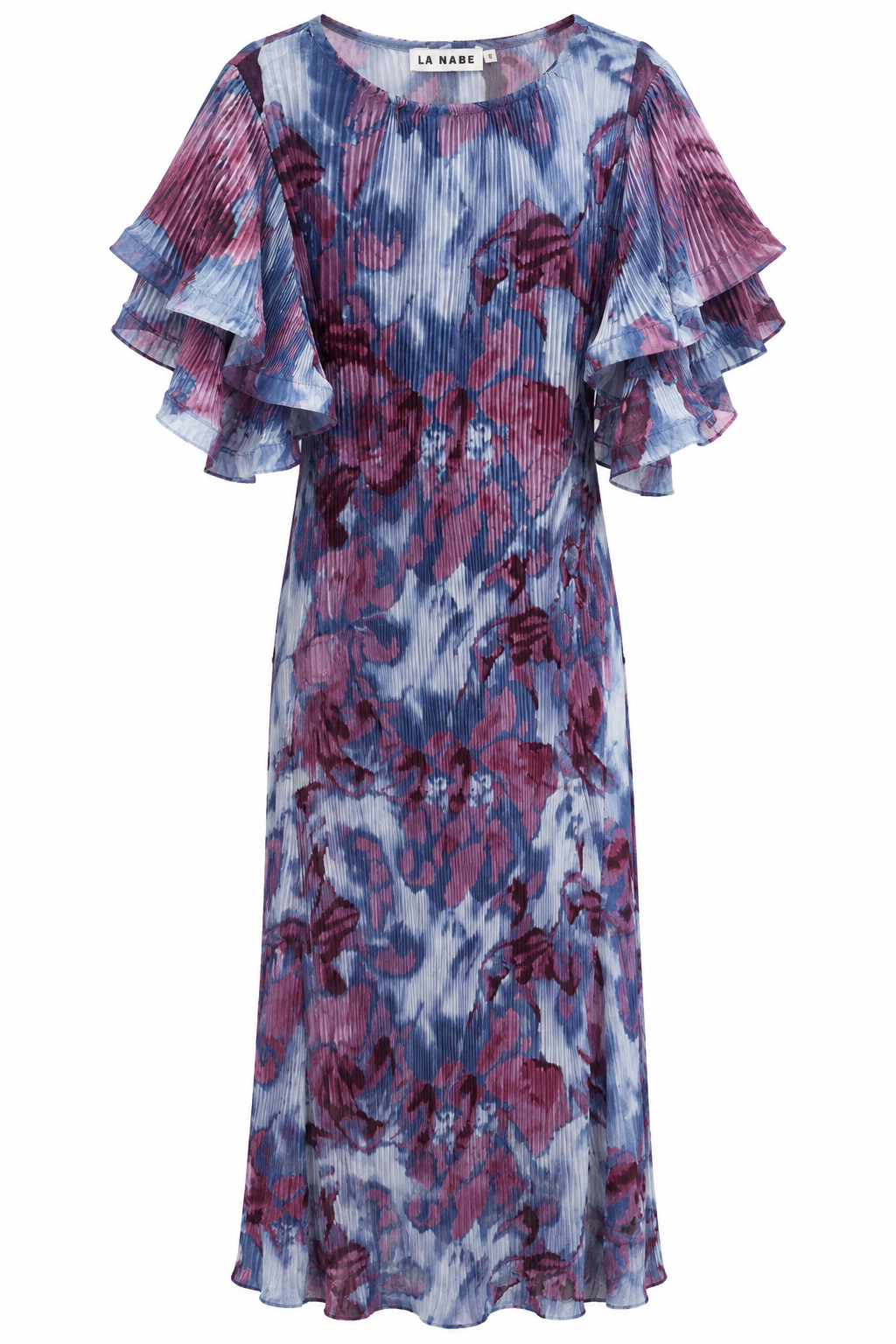 Vestido Plisado con Mangas En Volantes Azul