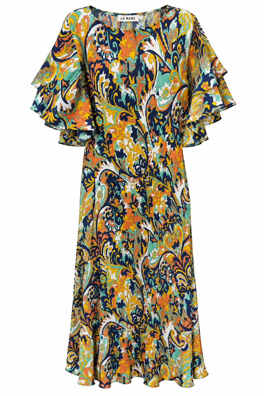 Vestido Plisado con Mangas En Volantes Azul