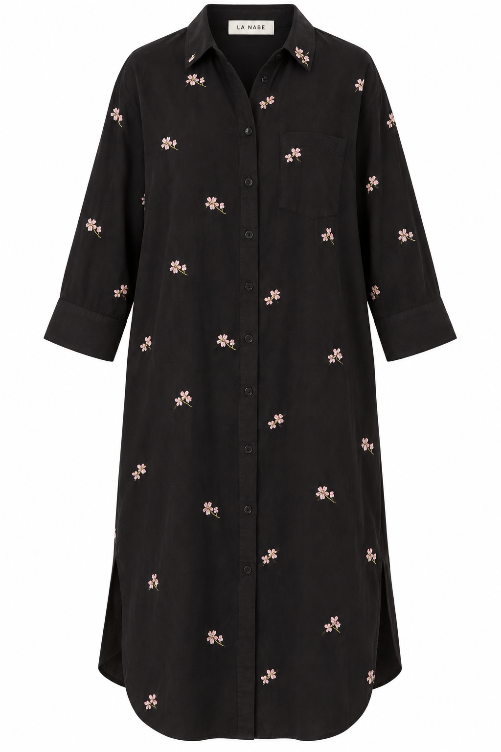 Vestido Camisero Midi Flores Bordadas