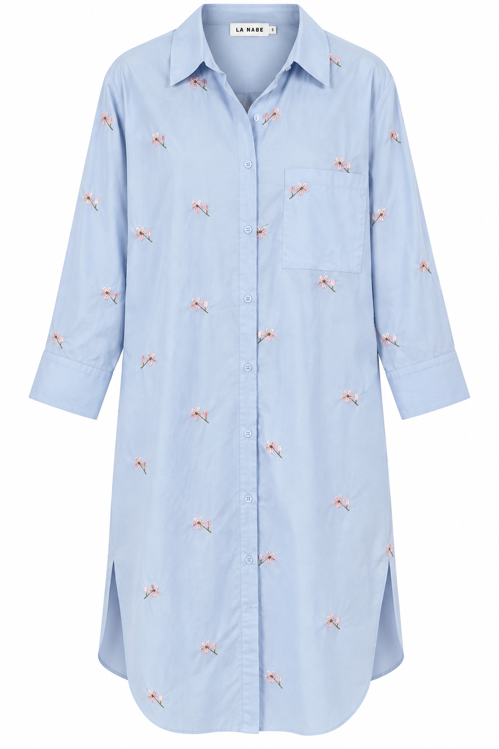 Vestido Camisero Midi Flores Bordadas