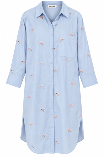 Vestido Camisero Midi Flores Bordadas
