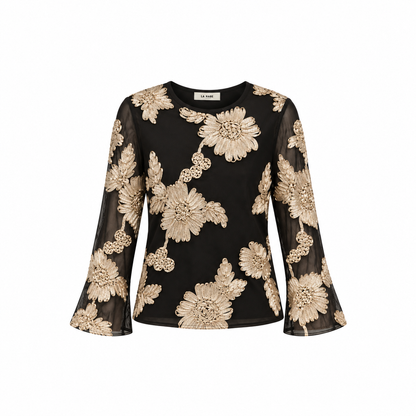 Top de Tul Negro con Flores