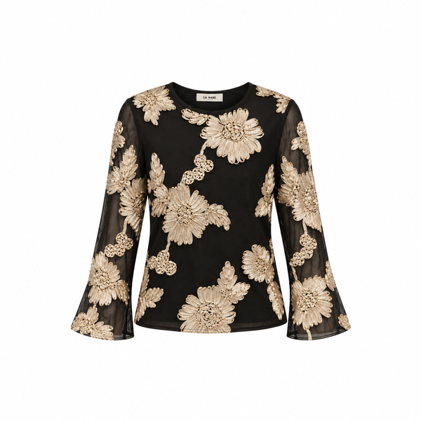 Top de Tul Negro con Flores