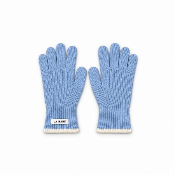 Guantes Azul Claro Canalé con Raya Blanco