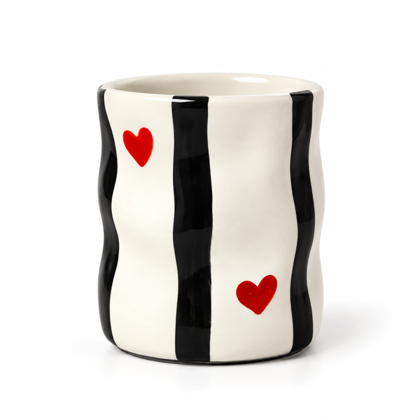 Vaso Rayas Negras con Corazones