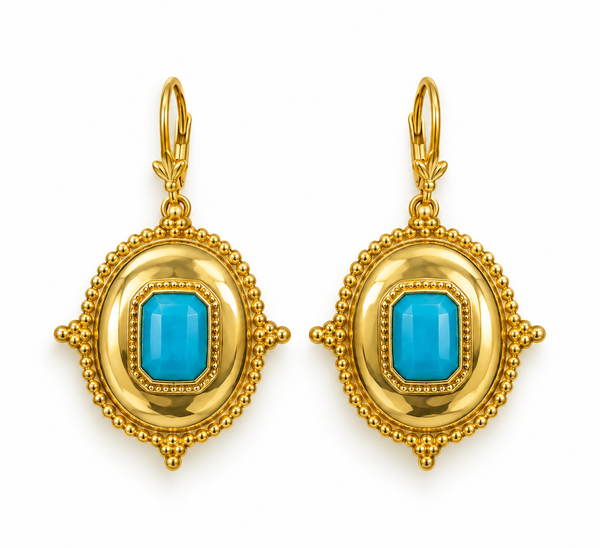 Pendiente Tipo Vintage Dorado Piedra Turquesa