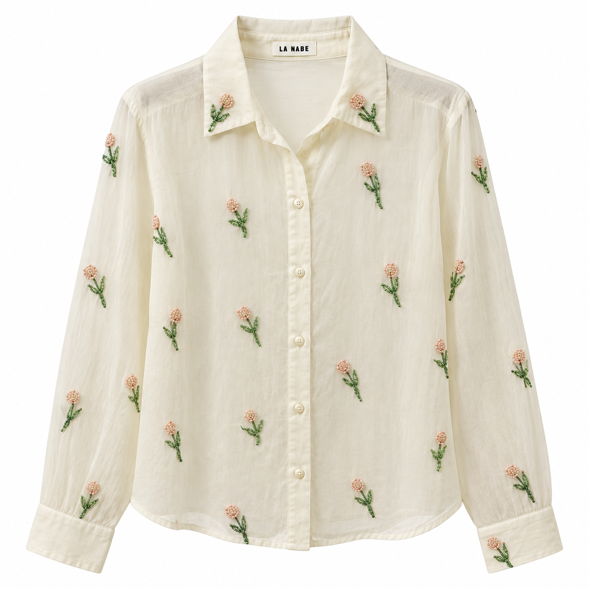 Blusa Blanca Flores Cuentas