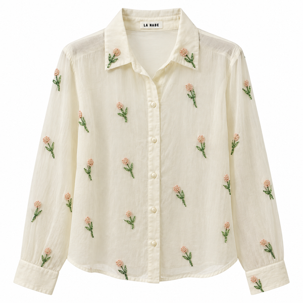 Blusa Blanca Flores Cuentas