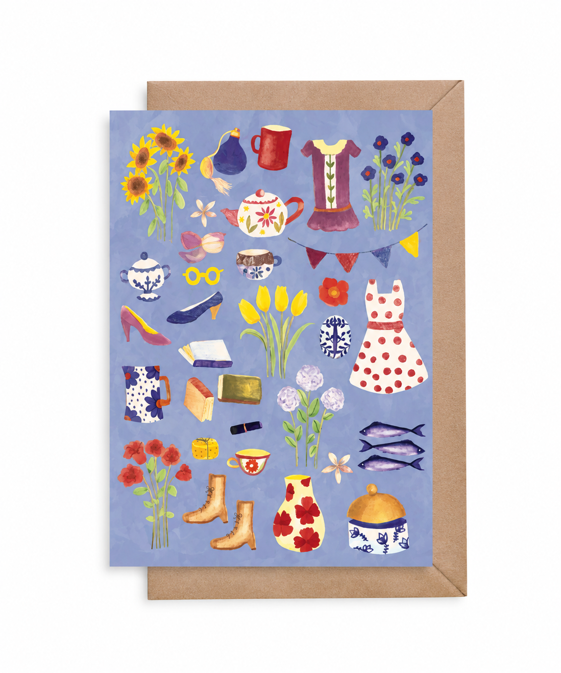 A6 Tarjeta o Postal con Sobre Objetos Random — postal ilustrada de sol, mar, La Nabe