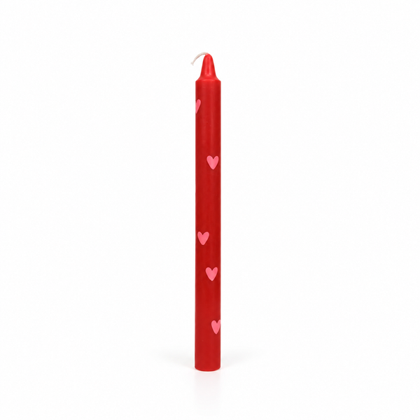 Vela de Candelabro Estampada Rojo Corazones Rojos