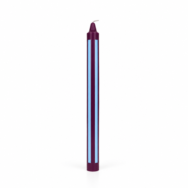 Vela de Candelabro Estampada Morado Rayas Azul