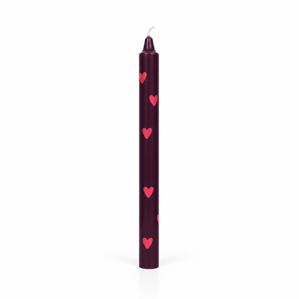 Vela de Candelabro Estampada Morado Corazón Rojo
