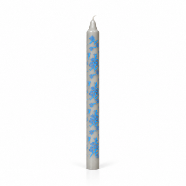 Vela de Candelabro Estampada Gris Flores Azules