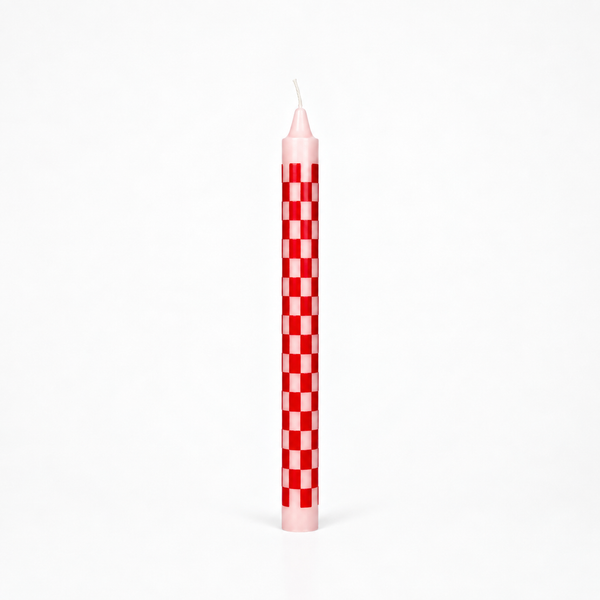 Vela de Candelabro Estampada Damero Cuadros roja