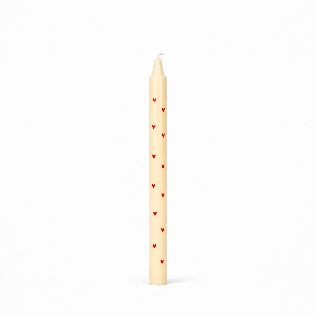 Vela de Candelabro Estampada Crudo Corazones Rojos