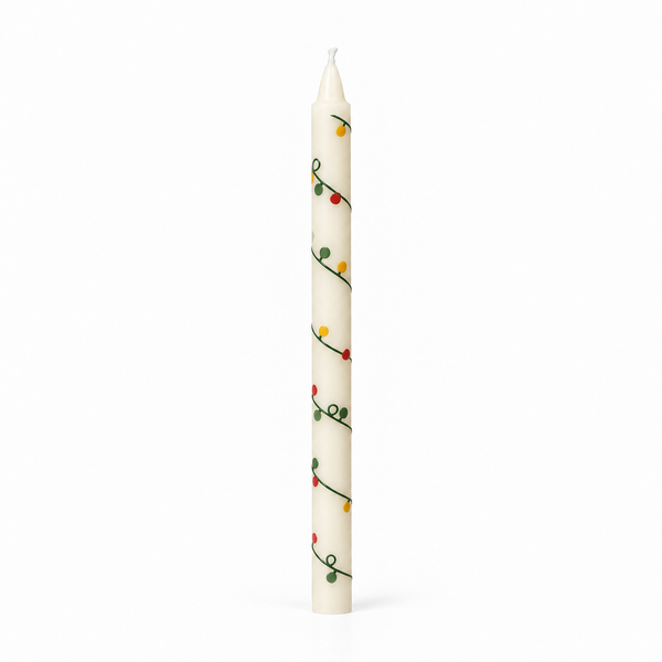 Vela de Candelabro Estampada Blanca con Guirnalda Luces Navideñas