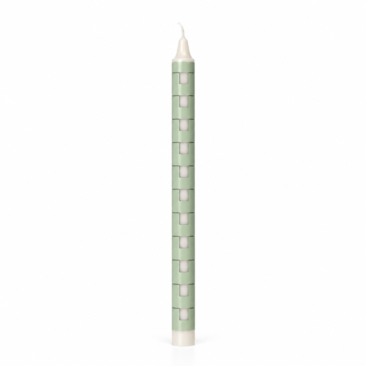 Vela de Candelabro Estampada Crudo Damero Verde