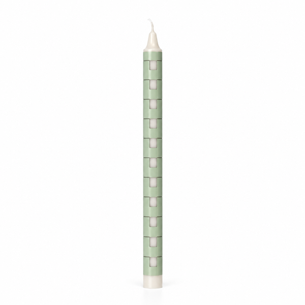 Vela de Candelabro Estampada Crudo Damero Verde