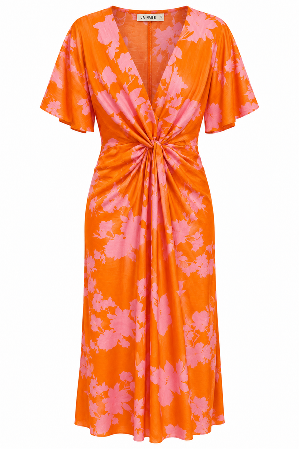 Vestido Flores Rosa Naranja