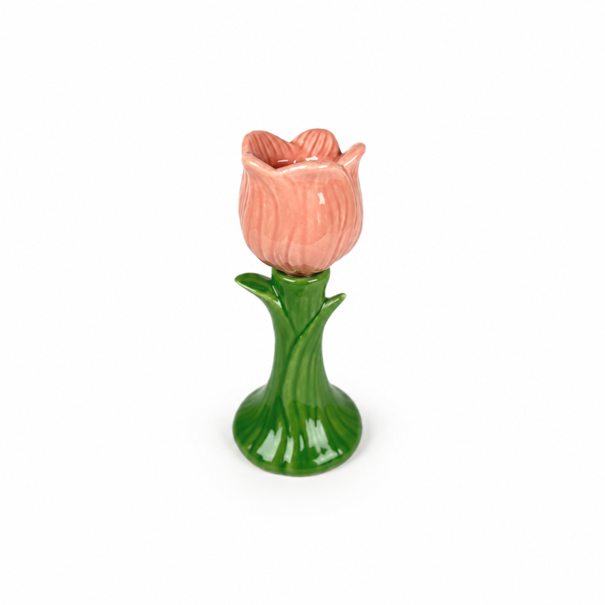 Candelabro Cerámica Flor Tulipán Rosa