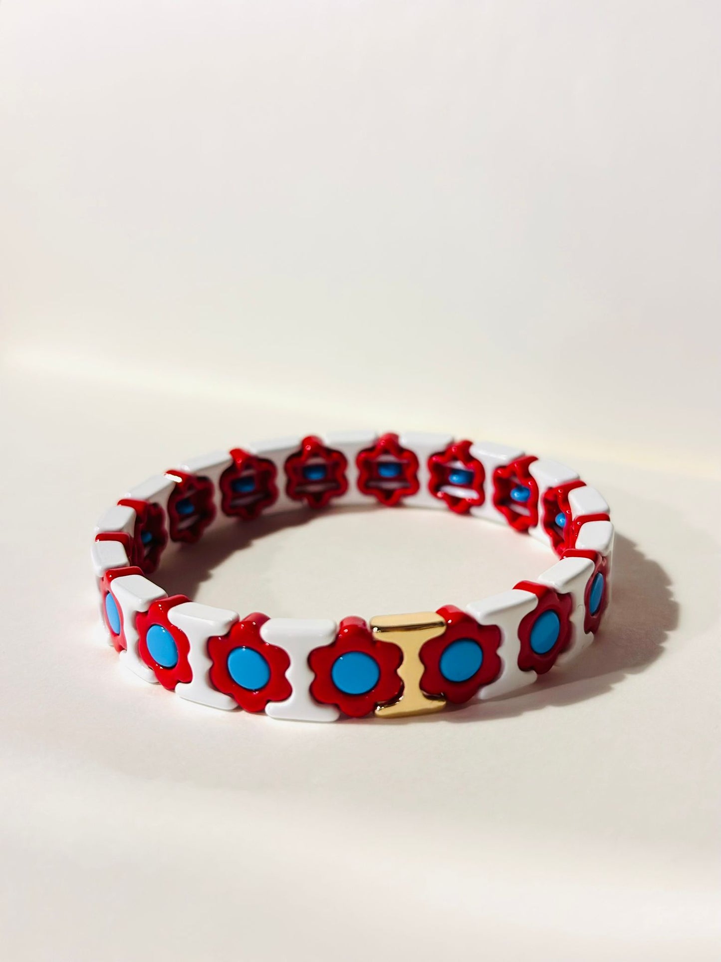 Pulsera Elástica Flores Blanco con Rojo
