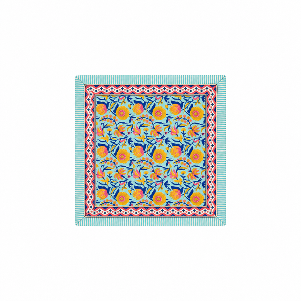 Pañuelo Tela India Azul con Flores Amarillos