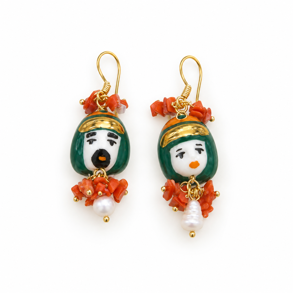 Pendientes Cabezas Cerámica Verde