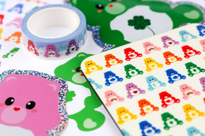Etiqueta brillante Care Bear enviando arcoíris