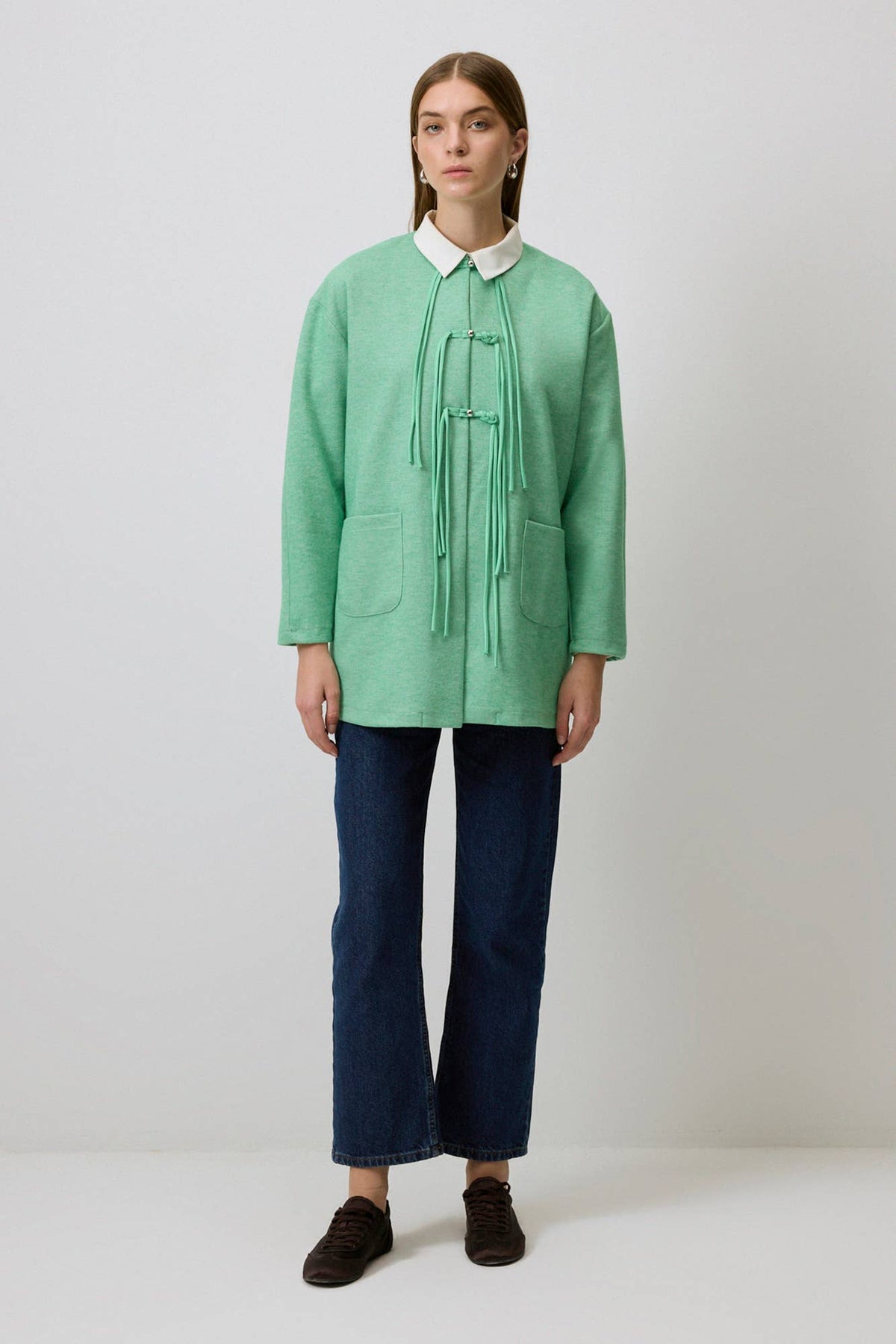 Chaqueta Verde Agua con Cordones