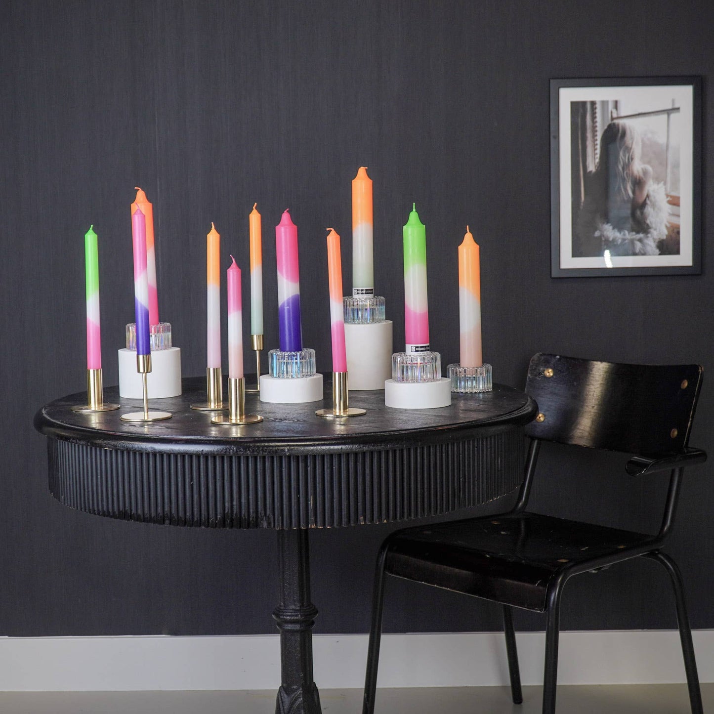 Vela de Candelabro Degradado Fucsia Blanco Verde