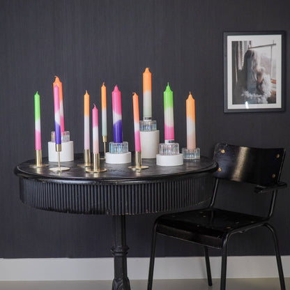 Vela de Candelabro Degradado Fucsia Blanco Verde